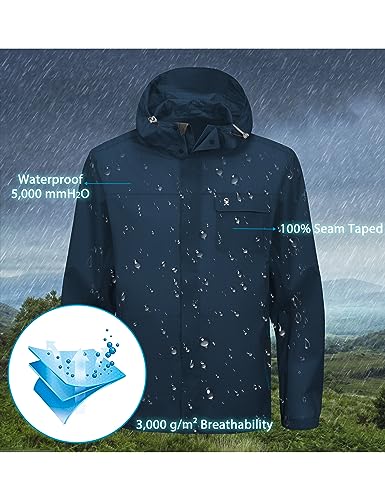 Image of Little Donkey Andy Men's Waterproof Rain Jacket Coat, Lightweight Raincoat Windbreaker with Hood for Golf Hiking, UPF 30