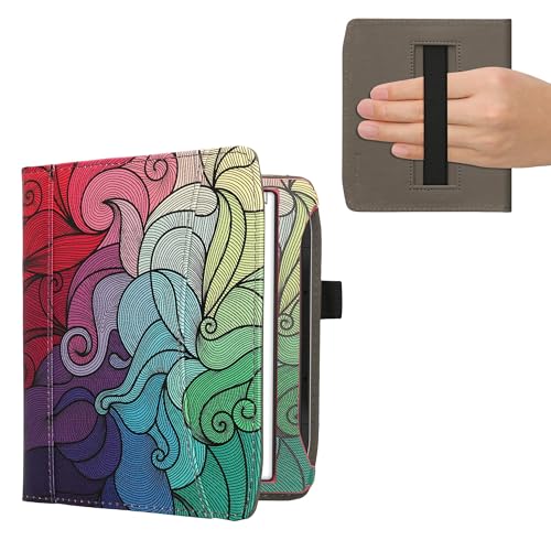 kwmobile Flip Hülle kompatibel mit Pocketbook Era/Era Color - Vorderfach Handschlaufe - Farbrausch Pink Blau Grün