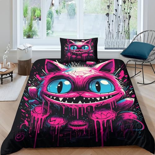 Parure de lit chat dessin animé 135x200 microfibre graffiti - 2