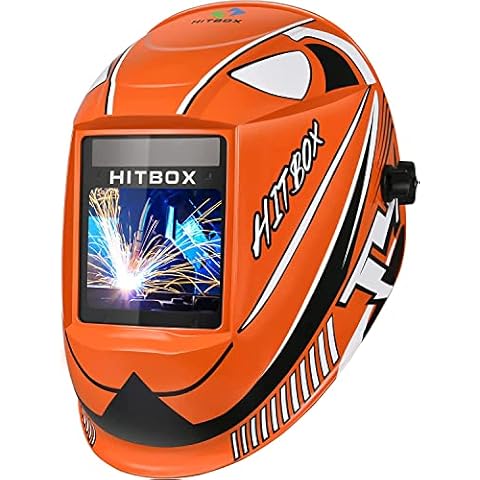 HITBOX Large View Welding Helmet Solar Powered Auto Darkening Hood Tig Welding Helmet True Colour With Adjustable Wide Shade Range 4/9-13 for Mig Tig Arc Welder Cover