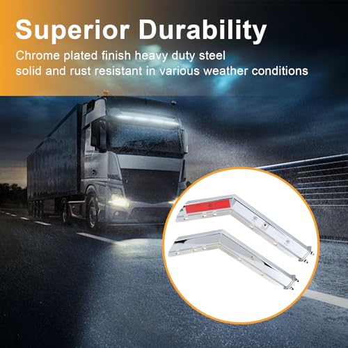 Image of Chrome Angled Mud Flap Hanger with Reflective Tape,Spring Loaded,30 inch Length,1 1 /8 inch Bolt Spacing,45 Degree Mudflap Holder,for Semi Truck,Contains All Hardware for Mudflap (1 1 /8 inch)