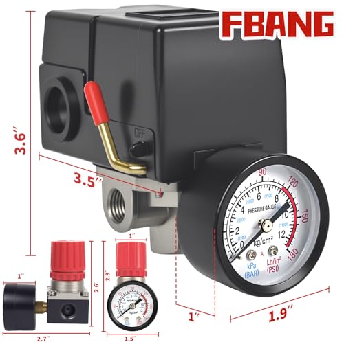 Régulateur compresseur d'air 90-120 PSI ajustant la pression via son double manomètre