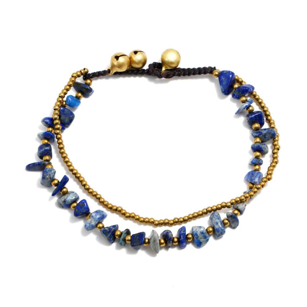 Decorazione cavigliera Decorazione cavigliera da spiaggia Boho Ghiaia naturale Filo di cera tailandese Cavigliera da spiaggia a doppio strato intrecciata a mano
