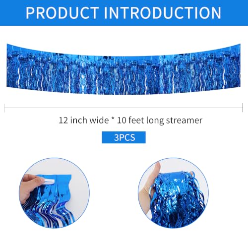 Image of BEISHIDA 3 Pack Blue Wavy Foil Fringe Garland 30ft Tinsel Wall Decor