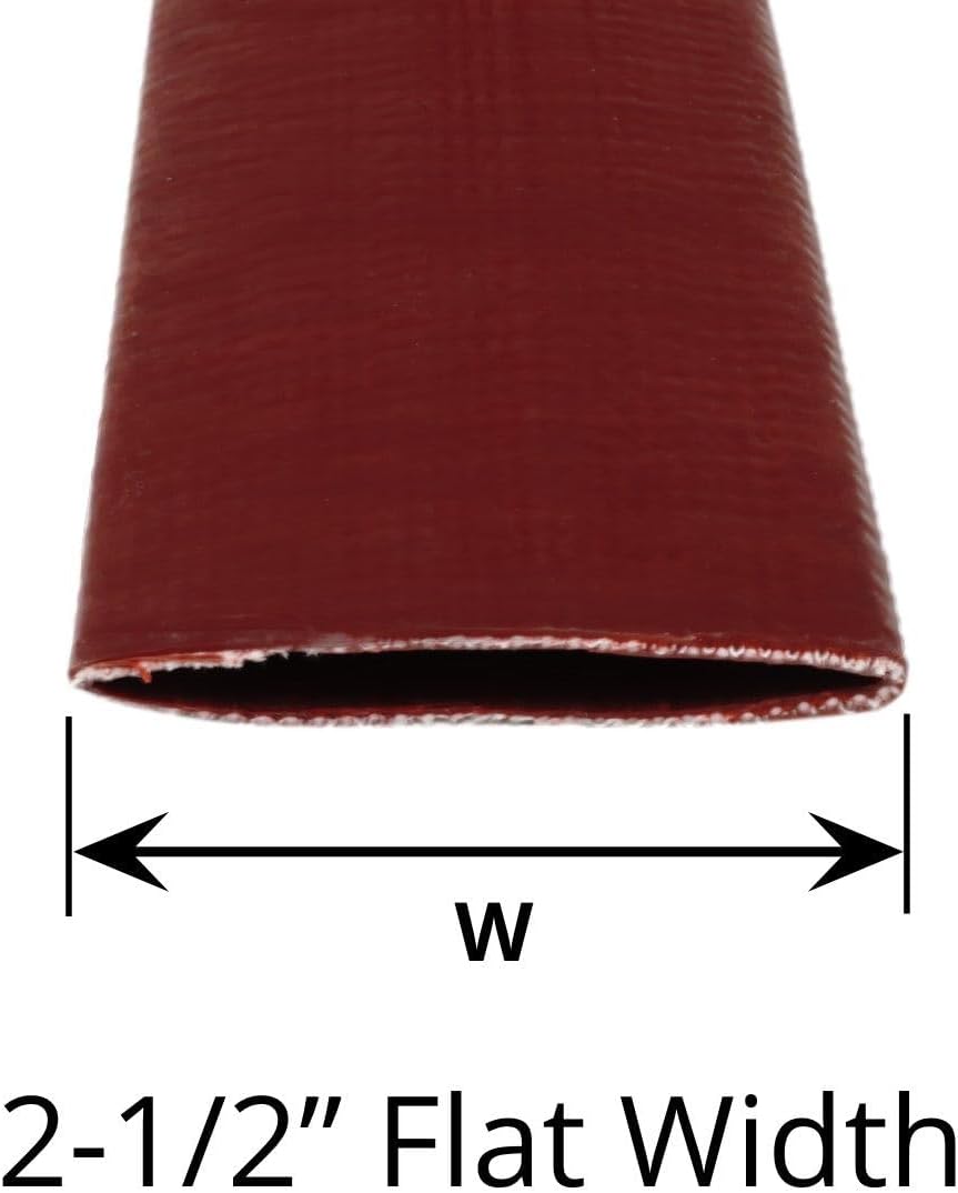 Gloxco 1-1/2" Red Heavy Duty Lay Flat Hose for Discharge or Backwash Water Transfer Applications, Reinforced PVC, 25' Length