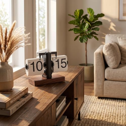 Reloj de escritorio abatible retro de mesa mecánico vintage con base de madera 3