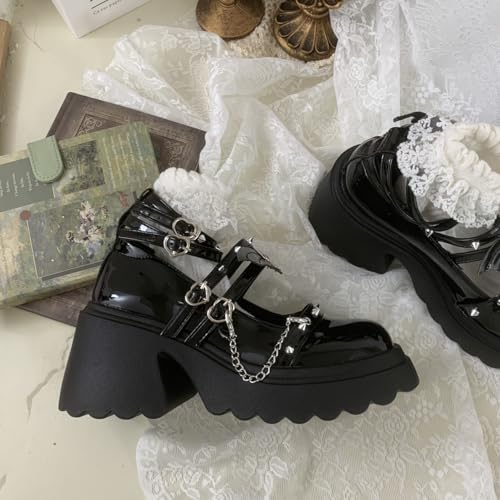 Emo Shoe Platform Y2K Grunge Women Teen Girls Chunky Goth Punk Kawaii Retro Gifts for Daughter Granddaughter Back to School Comfort, Leather Cute 6