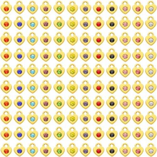 BetterJonny 120 Pieces Crystal Birthstone Charms Beads, 12 Colors Round Crystal Charm with Rings Handmade Jewelry Pendants for Jewelry Necklace Bracelet Earring Making, Rhinestone