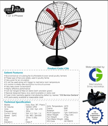 Image of 36 inch Fan Blades, Pack of 3, for Poultry Farm Ventilation,18 cm x 10 cm,