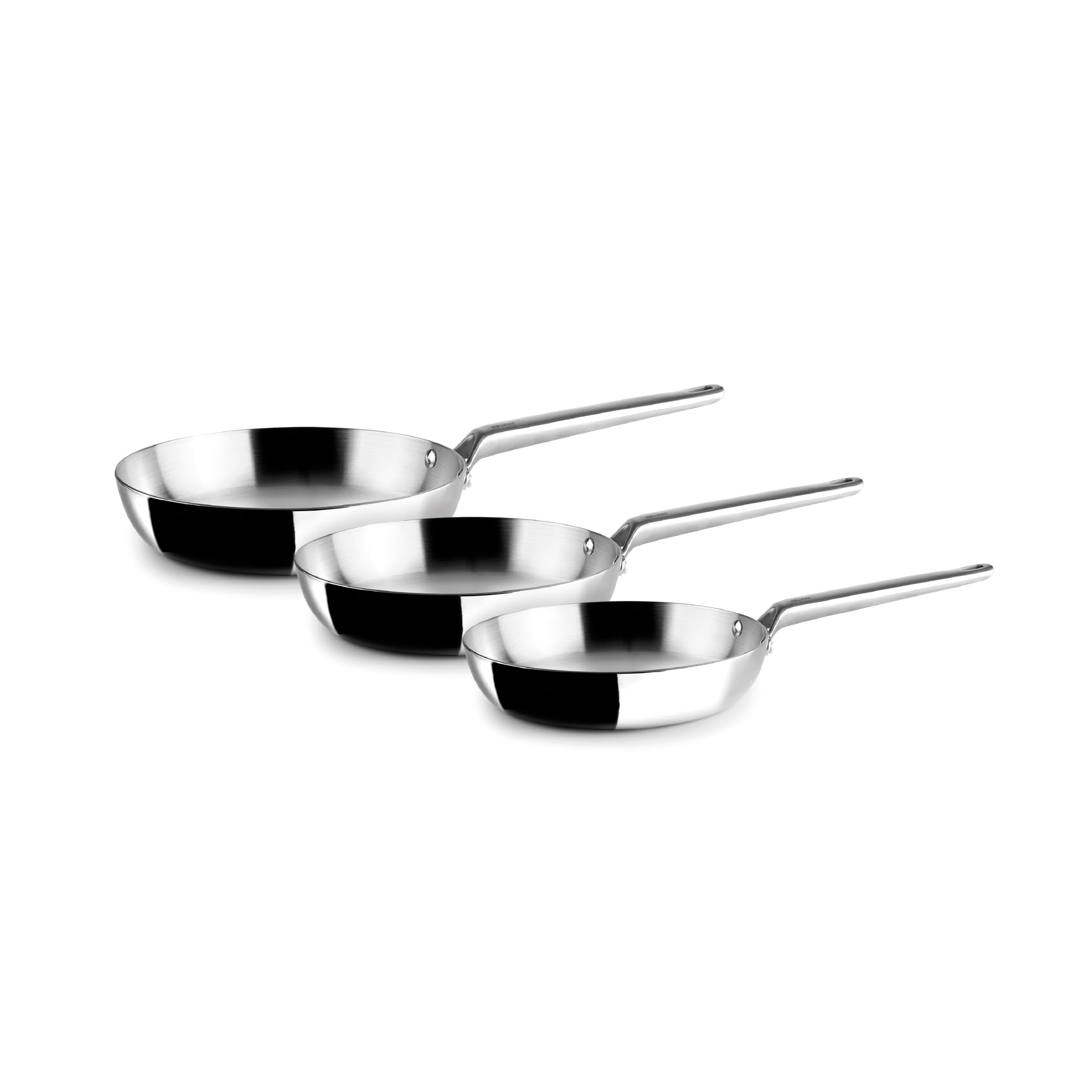 IBILI - Set de 3 Sartenes 18-22 y 26 cms, 5 capas, 5ply Element, Acero inoxidable, Apto para induccion, sin antiadherente, Juego de 3 sartenes