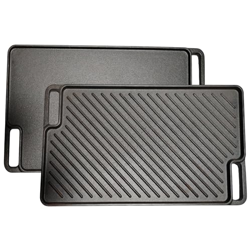 Sartén reversible antiadherente para barbacoa, horno, cocina de gas y eléctrica, sartén rectangular con asas