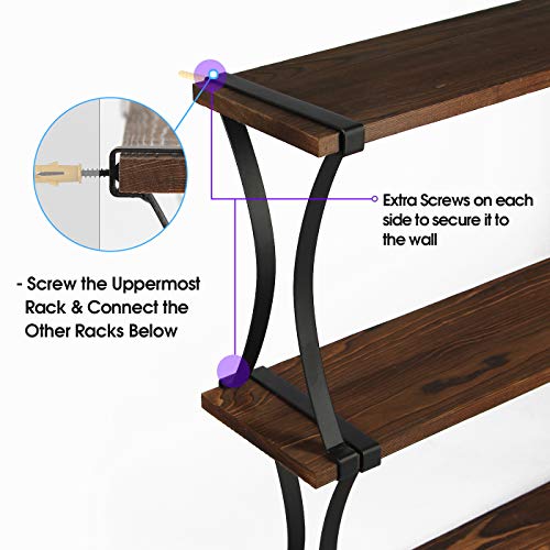 J JACKCUBE DESIGN 3 Tier Wood Floating Shelf, Wall Mounted Wooden Shelves with Curved Metal Brackets for Bedroom, Living Room, Bathroom, Kitchen, Office - MK476C