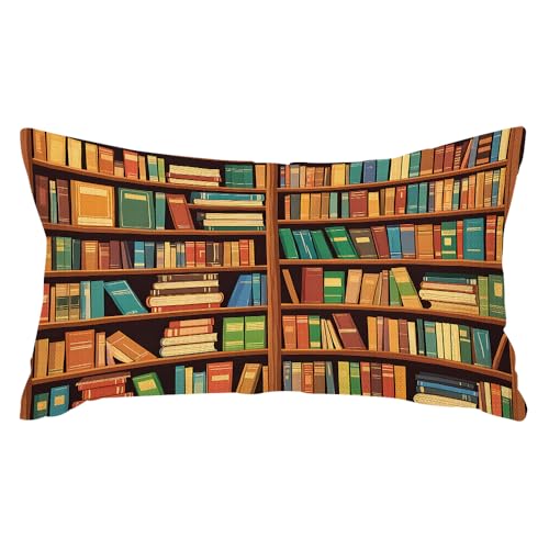 rkouqak Throw Pillow Covers Bookshelves Full of Books Both in The Library Pillow Cases Cotton Linen Waist Lumbar Cushion Cover Sofa Home Decorative Rectangle 12x20 Inches, Rqk-YZ057