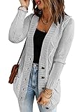 luvamia Womens Light Grey Casual Long Sleeve Open Front Buttons Cable Knit Pockets Sweater Cardigan...