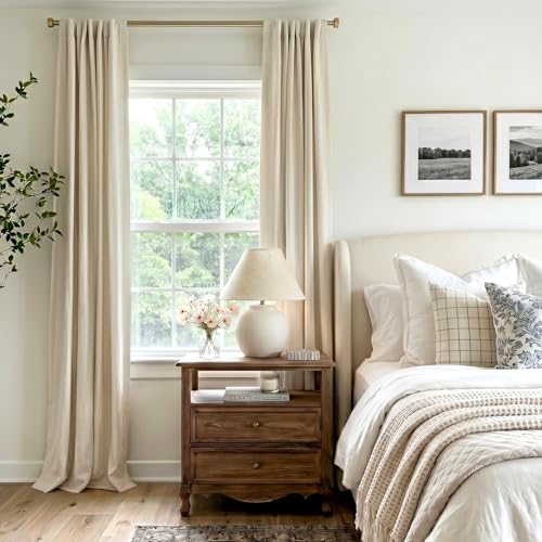 Image of INOVADAY 100% Blackout Curtains for Bedroom, Cream Black Out Curtains 63 Inch Long, Clip Rings Linen Blackout Drapes, Thermal Insulated Room Darkening for Living Room, 2 Panels - W50xL63
