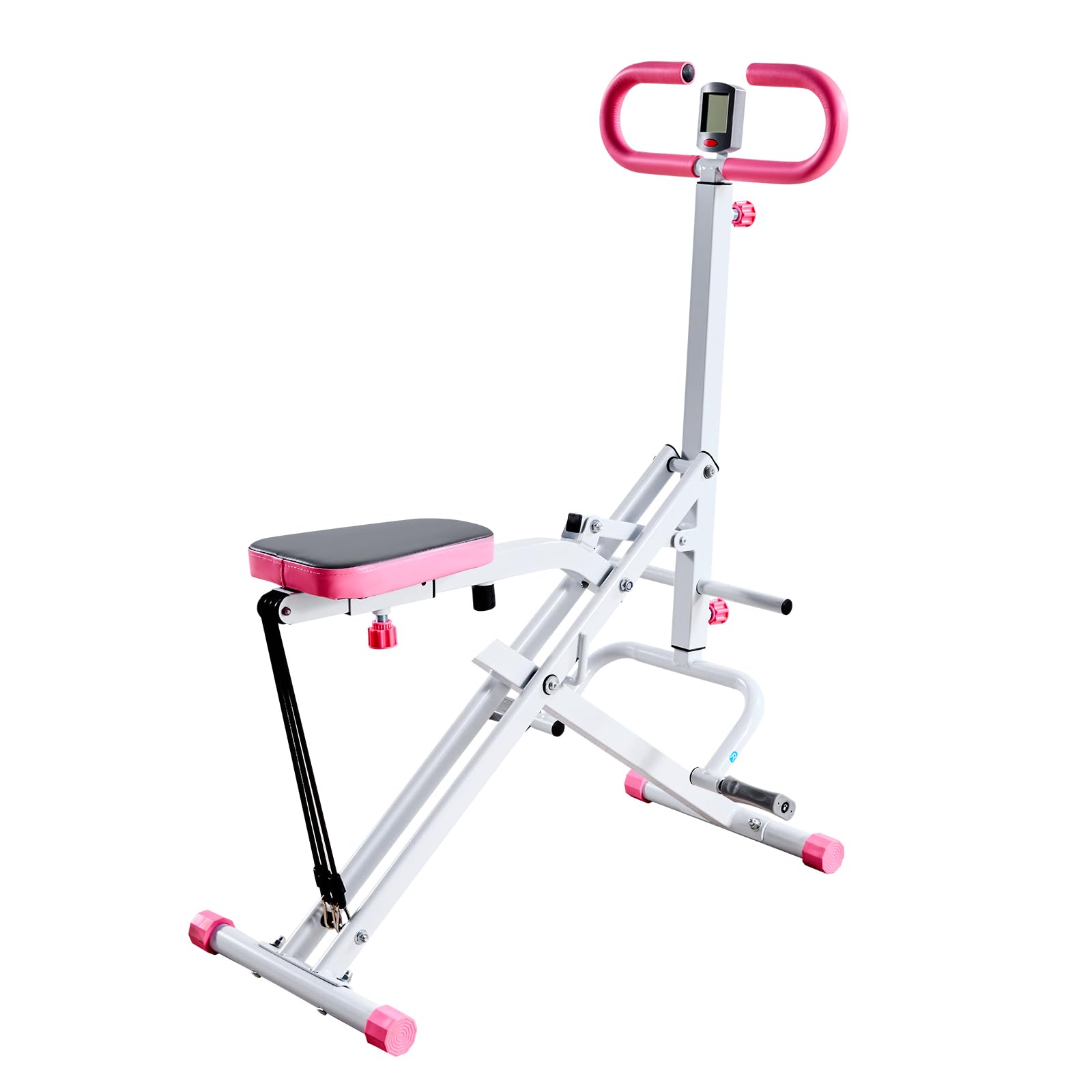 VEVOR Machine à Squats Domestique, Rameur Vertical Pliable pour Squats Profonds, Appareil d'Entraînement des Fessiers et des Jambes, avec 3 Bandes de Résistance, pour Fitness Domicile, Blanc