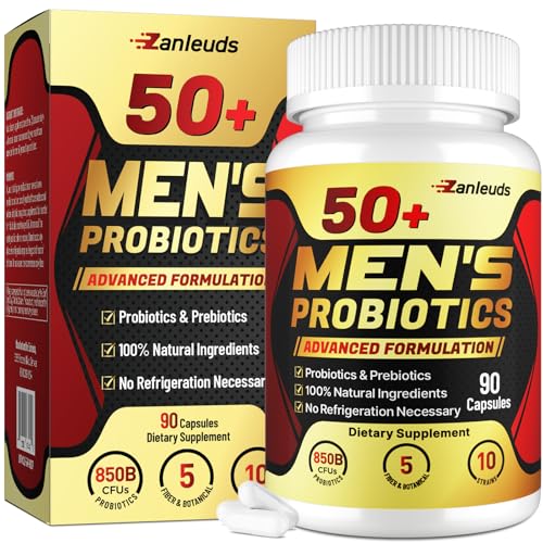 Probiotics for Men Potent 50+ Mens Probiotic Complete Gut & Digestive Health with 850 Billion CFU Prebiotic Fiber Energize Immune Mens Probiotics for Gut Health Over 50-90 Capsule