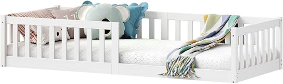 IDIMEX Cama Montessoriana Infantil Branco Grades de Proteção Lateral Gustavo