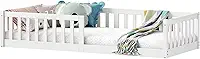 IDIMEX Cama Montessoriana Infantil Branco de Madeira Gustavo Grades de Proteção Lateral padrão Solteiro 88x188 com estrado reforçada