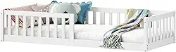 IDIMEX Cama Montessoriana Infantil Branco de Madeira Gustavo Grades de Proteção Lateral padrão Solteiro 88x188 com estrado reforçada