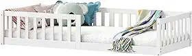 IDIMEX Cama Montessoriana Infantil Branco de Madeira Gustavo Grades de Proteção Lateral padrão Solteiro 88x188 com estrado reforçada