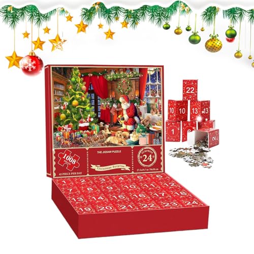 クリスマス パズル ゲーム カウントダウン カレンダー - 1008 ピース 楽しい,24日 ジグソーパズル カウントダウンカレンダー クリスマス用 | 家庭用 旅行用 ロードトリップ用 同級生用 子供用 ティーンズ用