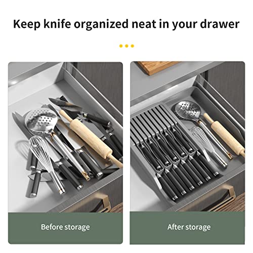 Faridabio In-Drawer Knife Block,Kitchen Knife Drawer Organizer,2 Tier Knife Holder Holds 11 Knives With Expandable Organizer Storage Tray (Gray) #TOP3