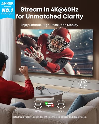 Image of Anker HDMI Cable, 4K@60Hz Ultra-Fast Nylon-Braided USB C to HDMI Cord with Advanced Shielding, Thunderbolt 5 /4 /3, for MacBook, iPad, iPhone, HD TV, and More (6FT,Black)