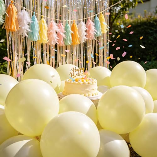 Image of 100pcs Pastel Yellow Latex Balloons 12 inch | Light Yellow Round, Helium Balloons, Easter Birthday Bridal Shower Wedding, Sunflower Party Decorations