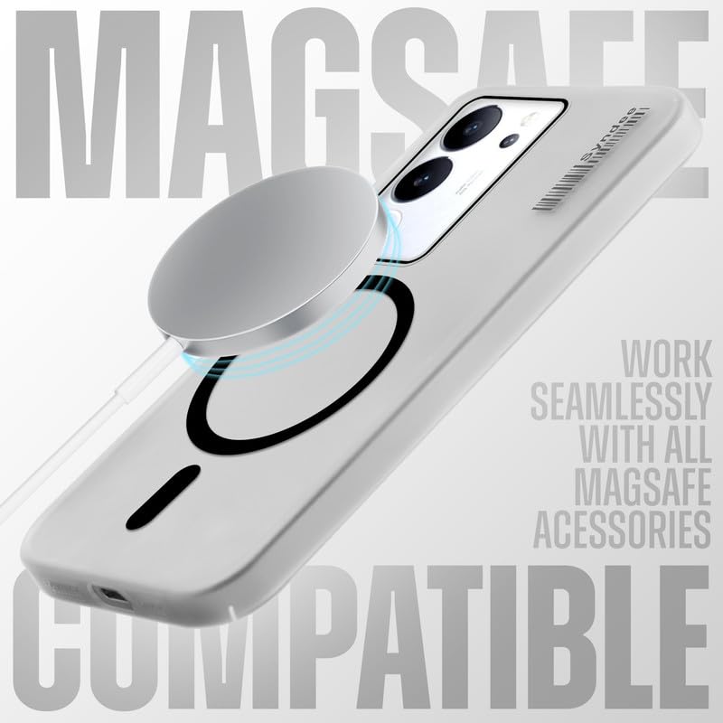 Image of Mr. Case Back Cover for Vivo V29 5G Elegant Frosted White Translucent Back | Only Compatible with Wireless Magnetic Accessories | Anti-Scratch Shockproof Phone Case - Black
