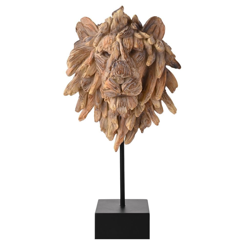 Widdop And Co Brown - Naturecraft - Driftwood Collection - Wood Effect Lion Head On A Stand Statue/Figurine/Decorative Ornament - Homeware For Animal Lovers & Wildlife Enthusiasts.