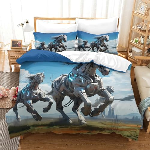 Capa de edredom com estampa 3D de cavalo mecânico e tecnologia voltada para o futuro, capa de edredo