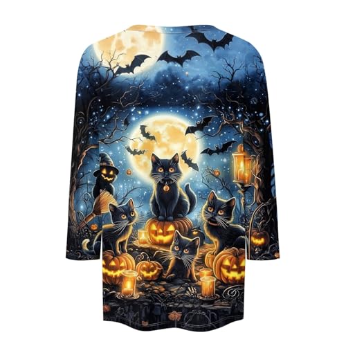 Cute Funny Halloween Shirts for Women Plus Size 3/4 Length Long Sleeve Womens Tops Witch Gothic Renaissance Shirt