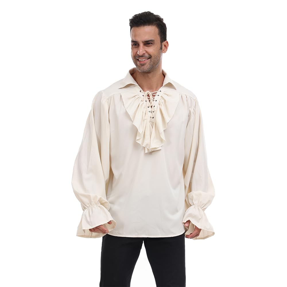 EraSpooky Chemises de pirate à volants pour hommes Vampire Renaissance Steampunk Chemise gothique victorienne Costume de Cosplay médiéval