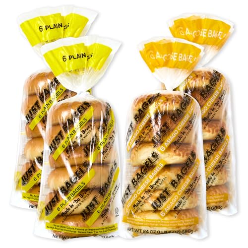 Just Bagels Mixed Bundle - 2 Bags of Plain & 2 Asiago - 24 Total Bagels Non-GMO