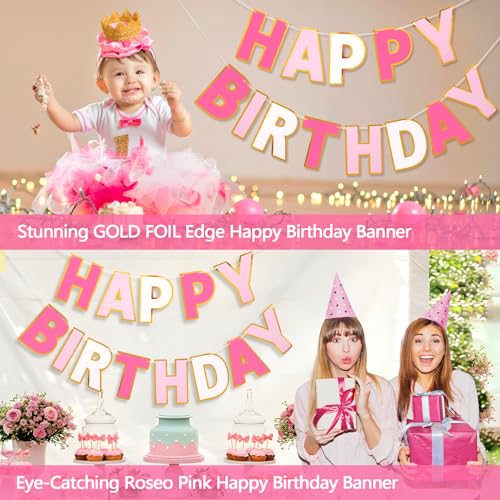 Image of Pre-Strung Happy Birthday Banner - Roseo Pink Party Decorations