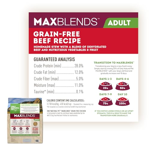Only Natural Pet MaxBlends Grain Free Beef Recipe Dehydrated Dog Food Formula - High Protein Homemade Stew, Nutrient-Dense Meal for Canine Health - Beef RecipeFlavor - 2 lb Bag (Makes 8 lbs)