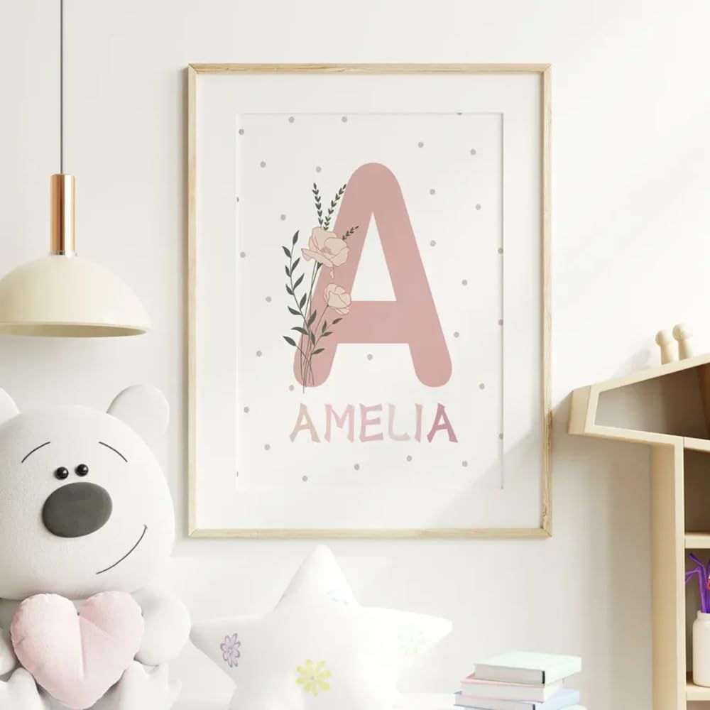 Generico 3 Quadri Personalizzati Nome Nascita Stampe Bimba Farfalla Rosa 30x 40 cm Quadro Cameretta Bambina Decorativi da Parete Bambini Poster Camera Ragazza Ragazzo Regalo Tela senza Cornice