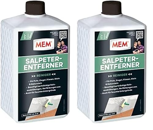 MEM Salpeter-Entferner, Anwendungsfertiger Stein- und Wandreiniger, Einfache Anwendung innen und außen, Für verschiedene Untergründe, Lösemittelfrei, 1 l, Farblos (Packung mit 2)