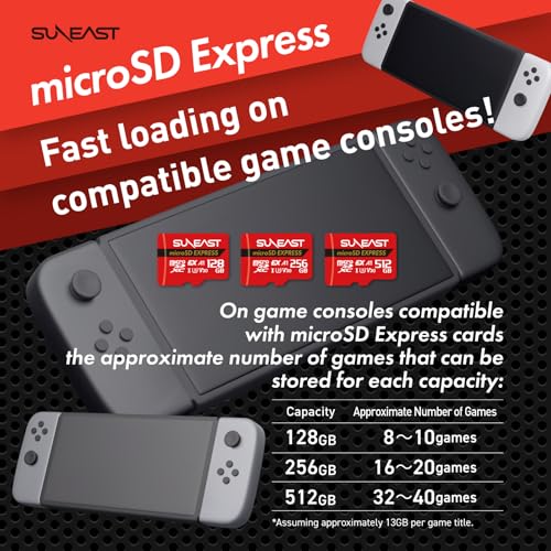 Image of SUNEAST microSD Express Memory Card, 256GB, Up to 890MB /s Read 750MB /s Write, Compatible with Nintendo-Switch 2, High-Speed Storage for Gaming and 4K Video, Class 10 U3 V30 UHS-I A1