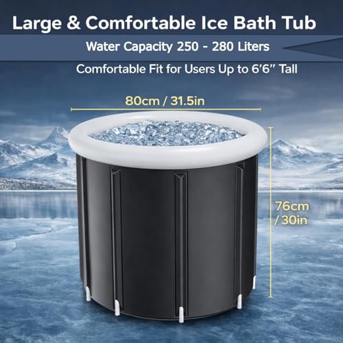 Image of Portable Ice Bathtub for Athletes, Adults Foldable Collapsible SPA Tub for Travel, Thickened Insulated Freestanding Bucket with Drain for Bathroom Deep Soaking Cold Therapy(80 * 80 * 76cm)