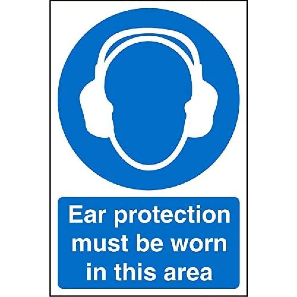 Mandatory Sign Ear Protection Adhesive Plastic 60 x 40 cm