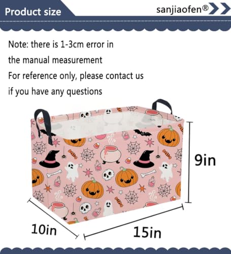Image of Sanjiaofeng Rectangular Pink Halloween Horror Ghost Storage Basket,Scary Pumpkin Basket,Halloweens Party Baskets,Halloween Candy Storage Baskets with Handles(Smiley Pumpkin)