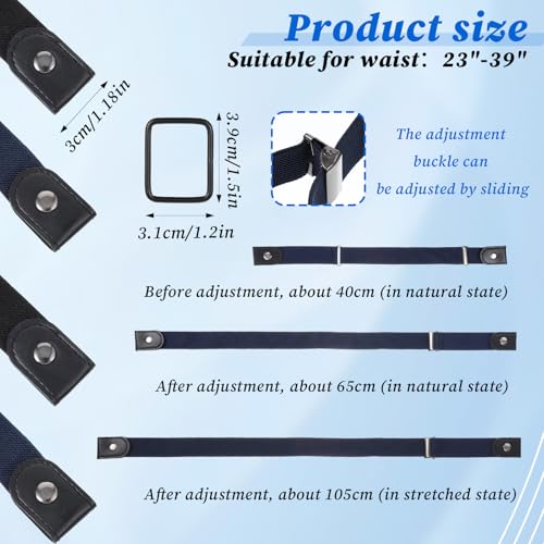 2 Pcs No Buckle Stretch Belt for Women and Men, Invisible Elastic Waist Belts for Jean, Pants, Dresses (Black, Navy Blue)2