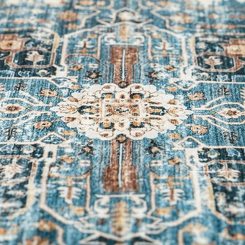 RUUGME Washable 9x12 Area Rugs - Large Rugs for Living Room Stain Resistant Carpet Vintage Rugs for Bedroom with Non Slip Backing Home Decor Floor Decoration Mat (9x12 Blue)