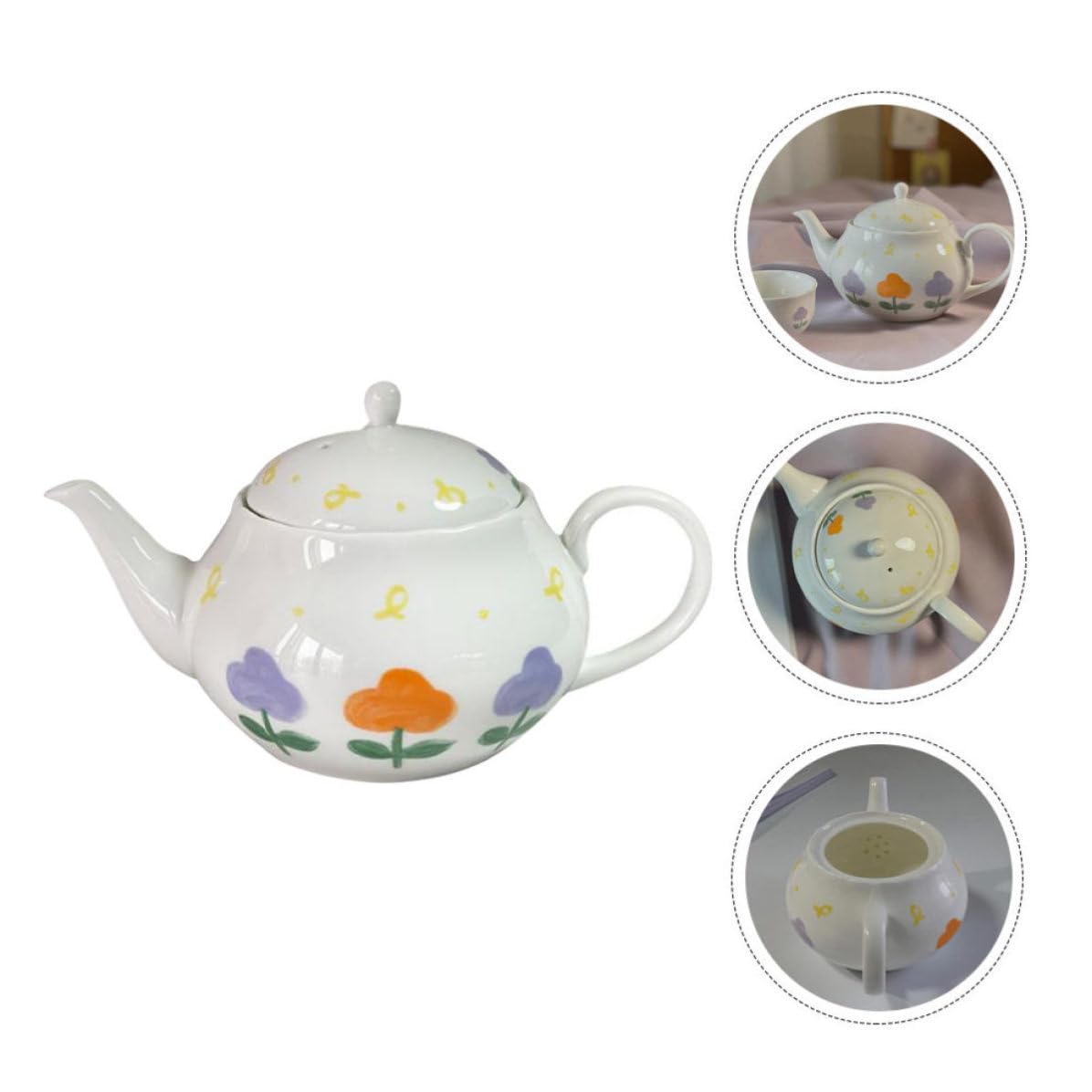 Teiera Giapponese in Ceramica 380ml Bianca Rotonda | Finitura Liscia e Arrotondata, Facile da Pulire, Sensazione Confortevole, per Studio e Ufficio
