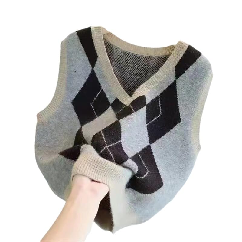 Preppy Plaid Sleeveless V Neck Knitted Crop Top Kawaii Jk Sweater Vest Striped Pullovers for Women Tank Tops