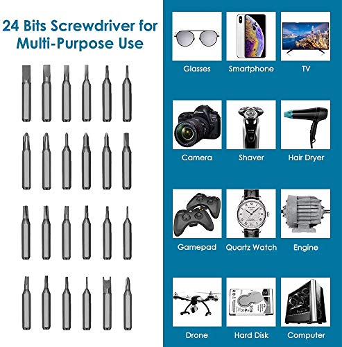 WOTOW Mini Electric Screwdriver, Automatic Cordless Torque Precision Screwdriver Set with 24 Bits 3 LED Working Light Magnetizer USB Rechargeable Handy Repair Tools for Phone, Watches, Toys, Laptops
