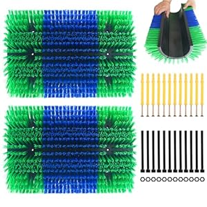 Extra Large Size Livestock Scratching Brush, Upgraded Horse/Goat/Cow/Cattle Scratcher Brush for Grooming, Itch Relief Horse Scratcher Brushes Kit with Two Sets of Mounting Screws(2-Pack,Green)