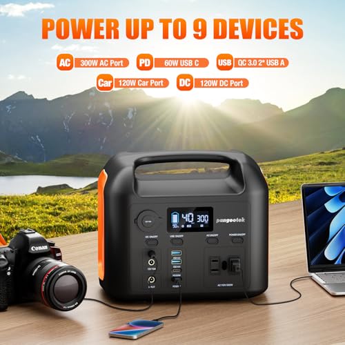Portable Power Station, 300W (600W Peak) 299Wh LiFePO4 Solar Generator Pure Sine Wave 110V AC Car Outlets PD 60W QC3.0 Backup Power Supply Bank for Camping, Blackout, CPAP - Image 3